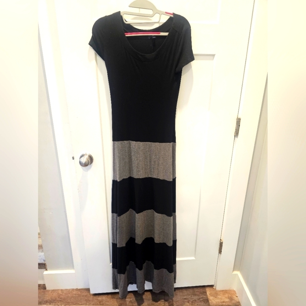 GAP Black Gray Colorblock Maxi Dress XS Modal Stretch Short Sleeve